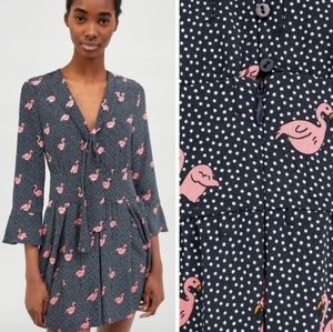 ZARA Size Extra Small Pink Flamingo Polka Dotted Romper